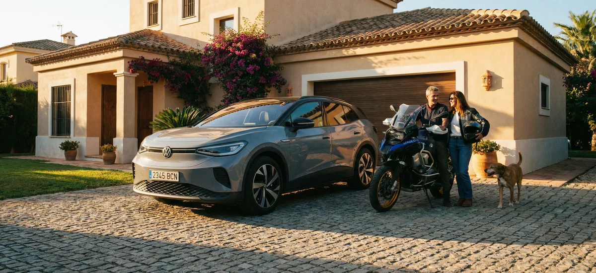 Coche y moto aparcados juntos